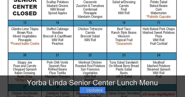 Yorba Linda Senior Center Lunch Menu
