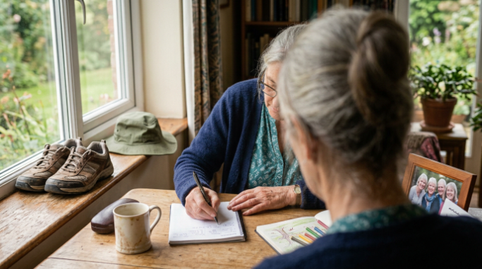 Retired adult balancing hobbies for physical activity, creativity, and social connection.