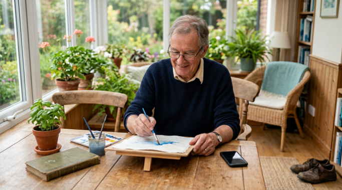 Older adult testing easy hobbies while considering if it is too late to start a new hobby