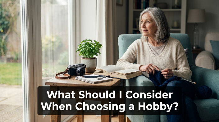 Older adult comparing hobby ideas while considering how to choose a hobby