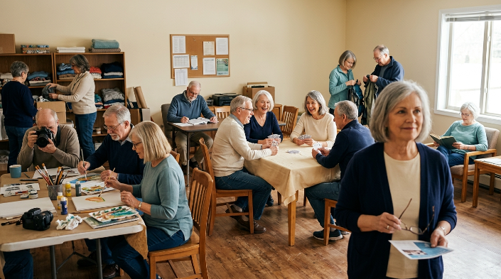 Older adults exploring creative, learning, active, social, relaxing, and purpose-driven hobbies