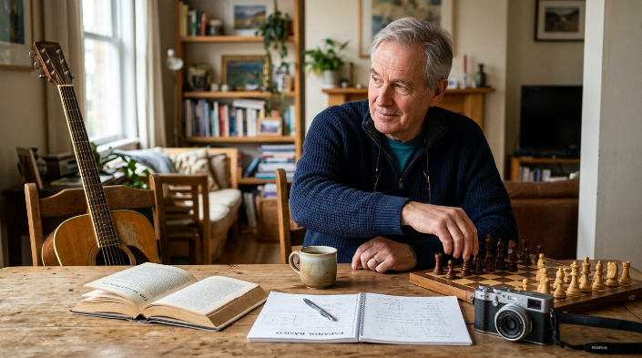 Older adult choosing reading, chess, music, photography, and other brain-healthy hobbies