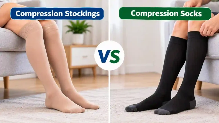 Compression Stockings vs Compression Socks can be confusing because the terms are often used for the same type of compression garment. In fact, medical sources commonly use “compression socks” and “compression stockings” interchangeably. Cleveland Clinic The bigger difference is usually length, compression level, fit, and intended use. For many seniors, a knee-high compression sock may be simpler to put on and wear. A longer stocking may make more sense when compression is needed higher up the leg. Quick Comparison For most everyday users, knee-high compression socks are the simpler choice. They are usually easier to put on, easier to remove, and cover the lower leg where many people need compression. Compression stockings are better when more leg coverage is needed. They can extend to the thigh or higher, depending on the design. The right choice depends less on the name and more on the required compression, length, fit, and medical guidance. The key point: “compression stockings” and “compression socks” are not always two separate products. Compression Stockings vs Compression Socks At a Glance Both can provide graduated pressure, but their length and intended use can differ. The exact product should be checked before buying. Feature Compression Stockings Compression Socks Typical length Knee-high to thigh-high or longer Often knee-high Ease of use Can be harder to put on Usually simpler Leg coverage More options Usually lower leg Compression levels Mild to medical-grade options Wide range Everyday convenience Depends on length Often convenient Best for Users needing more coverage Many everyday users Compression Stockings Review Compression stockings are designed to apply pressure to the legs. They may be knee-high, thigh-high, or available in other lengths. For seniors, the main advantage is flexibility. A suitable stocking can provide compression over more of the leg when that coverage is needed. Ease of Use Longer stockings can require more effort to put on. The fabric must be positioned correctly and smoothed over the leg. This can be difficult for someone with limited hand strength or flexibility. The stocking should not be rolled or folded because this can create an overly tight band. nhs.uk Key Strengths - More length options - Can cover more of the leg - Available in different compression levels - Useful when a healthcare professional recommends longer coverage - Can provide graduated compression Potential Drawbacks - Longer styles may take more effort to put on - Correct sizing is important - Stronger compression can be harder to handle - May be less convenient for everyday use Compression Socks Review Compression socks are commonly used as a general term for compression garments. Many are knee-high and provide graduated compression that is tightest around the ankle and gradually becomes looser farther up the leg. Cleveland Clinic For many seniors, the shorter design can make daily use easier. Ease of Use A knee-high sock usually requires less pulling and positioning than a thigh-high stocking. That may make it easier for someone who wants a simple daily routine. Still, compression socks can be snug. Putting them on may require more hand strength than ordinary socks. Key Strengths - Often easier to handle - Usually easier to store - Knee-high styles can be convenient - Available in different compression levels - Good option when lower-leg coverage is sufficient Potential Drawbacks - May not provide the coverage needed higher on the leg - Firm compression can still be difficult to put on - Incorrect sizing can cause discomfort - Not every style is suitable for every medical need Which Is Easier for Seniors to Use? For many seniors, knee-high compression socks have the practical advantage. They generally involve less fabric and less pulling than longer stockings. That can matter when bending, reaching, or gripping is difficult. However, ease of use depends heavily on the compression level. A very firm knee-high garment may be harder to put on than a lighter compression stocking. A caregiver may also find either option easier when the garment fits properly and an appropriate application aid is available. The easiest compression garment is not necessarily the shortest one. It is the one that provides the needed compression while remaining manageable to put on correctly. Performance Comparison The important performance factor is not simply whether the garment is called a sock or stocking. It is how the garment applies compression and whether its coverage matches the user's needs. Graduated compression garments are generally tighter around the ankle and less tight higher up the leg. This pressure can help reduce blood pooling and swelling in the legs. Cleveland Clinic A longer stocking may provide coverage farther up the leg. A knee-high sock may be enough when only lower-leg compression is appropriate. So there is no universal performance winner. Comfort, Accessibility, and Senior-Friendly Design Comfort depends on proper sizing, fabric, compression level, and individual preference. A knee-high design may be easier for someone who wants a quick daily routine. A longer stocking may be preferable when more coverage has been recommended. For seniors, look for: - A correct size - A suitable compression level - Smooth fabric without bunching - A design that does not require excessive pulling - Easy-to-follow care instructions - Help or an application device when needed If a garment causes pain, numbness, tingling, skin discoloration, or skin damage, it should not simply be treated as something to “get used to.” These symptoms warrant removing the garment and seeking appropriate medical advice. Cleveland Clinic Features Comparison The most useful differences are usually length, compression, and ease of application. Feature Compression Stockings Compression Socks Length options Often more extensive Commonly knee-high Coverage Lower leg or higher Usually lower leg Application Can require more effort Often easier Compression choice Varies by product Varies by product Daily convenience Depends on design Often high Do not choose based on the word “stocking” or “sock” alone. Check the actual product specifications. Price, Maintenance, and Long-Term Value Price varies widely based on compression level, construction, brand, and whether the garment is custom fitted. Neither category is automatically cheaper. Maintenance is also similar in principle. Compression garments need proper washing and care to maintain their fit and effectiveness. NHS guidance notes that some compression stockings need replacement roughly every three to six months, depending on the product and condition. nhs.uk For long-term value, consider: - How often the garment will be worn - How easy it is to put on - Whether replacement is readily available - How well the garment fits - How difficult it is to wash and dry - Whether an application aid is needed A slightly more expensive garment may offer better value if it is easier to use consistently. Who Should Choose Compression Stockings? Choose compression stockings if: - More leg coverage is needed. - A healthcare professional recommends a longer garment. - Thigh-high coverage is appropriate for the user's needs. - The user can manage the extra fabric or has caregiver assistance. - The available stocking provides the correct compression and fit. Who Should Choose Compression Socks? Choose compression socks if: - Knee-high coverage is appropriate. - Everyday simplicity matters. - The user prefers a shorter garment. - The sock is easier to put on and remove. - The selected compression level is appropriate. Compression Stockings vs Compression Socks — Final Verdict There is no universal winner because the two terms can describe overlapping products. Best for most everyday users: Compression socks, when knee-high coverage is appropriate. Best for more leg coverage: Compression stockings. Best for ease of use: Usually knee-high compression socks. Best for medical needs: Whichever length, compression level, and fit are appropriate for the individual's situation. The biggest mistake is treating the name as the deciding factor. Fit, compression level, length, and the reason for wearing the garment matter more. Scoring Summary Because compression stockings and compression socks overlap so much, a simple score can be misleading. A better comparison is based on the intended use. Category Compression Stockings Compression Socks Ease of use 7/10 9/10 Coverage flexibility 10/10 8/10 Everyday convenience 7/10 9/10 Senior-friendly potential 8/10 9/10 Overall versatility 9/10 9/10 These are practical comparison scores, not medical ratings. The right product can differ from person to person. How We Evaluate Products This comparison focuses on practical factors that matter during everyday use. We consider: - Ease of use - Fit - Comfort - Accessibility - Compression and coverage - Maintenance - Safety - Long-term practicality - Value The comparison does not assume hands-on testing or laboratory testing. Senior-Specific Buying Considerations A few checks can prevent a frustrating purchase. Physical Effort Consider how much pulling and bending is needed to put the garment on. Fit Correct sizing is important. A garment that is too loose may not provide the intended compression, while one that is too tight may be uncomfortable. Compression Level Compression strength varies. If compression is being used for a medical condition, ask a healthcare professional which level and type are appropriate. Cleveland Clinic Maintenance Check washing and drying instructions before buying. Regular care can help maintain the garment. Application If putting on the garment is difficult, an application aid or caregiver assistance may help. Cleveland Clinic Common Buying Mistakes Avoid these common mistakes: - Choosing only by price - Assuming all compression levels are the same - Buying the wrong size - Choosing a longer garment without needing the extra coverage - Ignoring how difficult the garment is to put on - Treating discomfort as normal - Forgetting to check care instructions Safety Compression garments are not appropriate for everyone. People with certain circulation problems, severe unexplained swelling, fragile skin, open wounds, or reduced sensation may need professional advice before using compression garments. People with peripheral artery disease should get guidance before using them. Cleveland Clinic The garment should feel snug, not painfully tight. Stop using it and seek medical advice if you develop significant pain, numbness, tingling, skin discoloration, skin damage, or worsening swelling. Cleveland Clinic Frequently Asked Questions Are compression stockings and compression socks the same? Often, the terms are used interchangeably. Both can describe garments that apply compression to the legs. The actual length and compression level can differ. Are compression socks easier for seniors to put on? Often, yes. Knee-high socks may require less pulling and positioning than longer stockings. However, firm compression can still be difficult to apply. Are compression stockings better than compression socks? Not necessarily. Stockings may be better when more leg coverage is needed, while knee-high socks may be more convenient for everyday use. What compression level should a senior use? There is no single level that is right for every senior. If the garment is being used for a medical condition, a healthcare professional can help determine the appropriate compression and fit. Can compression garments be uncomfortable? They can feel tight, especially when first worn. However, significant pain, numbness, tingling, skin discoloration, or skin damage should not be ignored. Cleveland Clinic Should compression socks or stockings be worn at night? Unless specifically advised otherwise by a healthcare professional, compression garments are generally worn during the day and removed at bedtime. nhs.uk Conclusion Compression Stockings vs Compression Socks is less about choosing between two completely different products and more about choosing the right compression garment for the job. Knee-high compression socks may be easier for everyday use, while longer compression stockings can provide more coverage when needed. For seniors, prioritize proper fit, suitable compression, comfort, and ease of application. If the garment is being used because of a medical condition, getting professional guidance is more important than simply choosing the product with the most compression