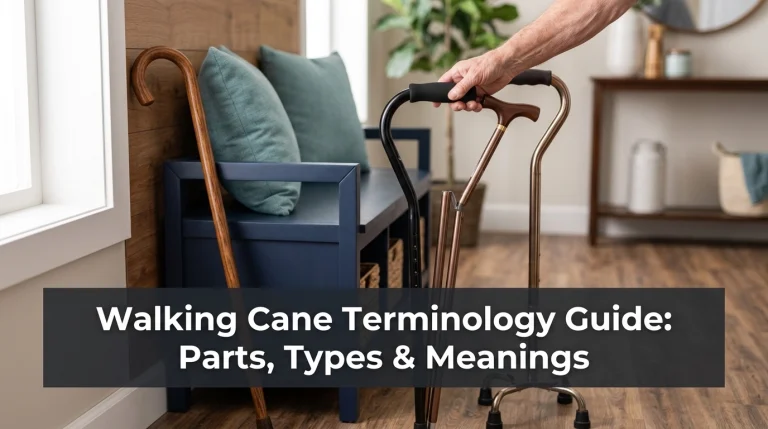 Various walking cane types showing different handles, shafts, ferrules, and quad bases.